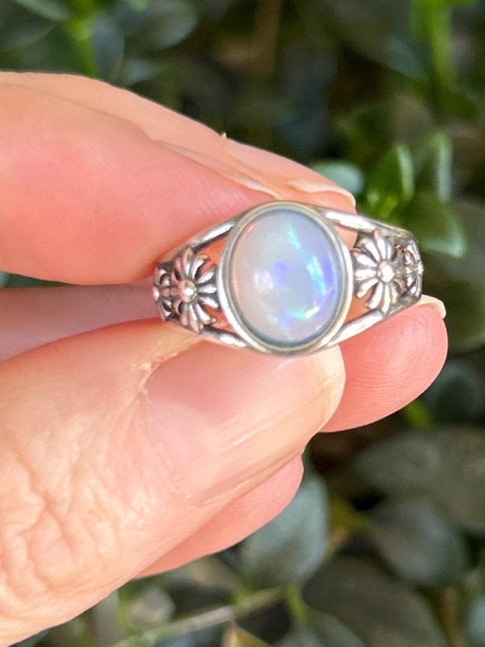 Vintage Sterling Silver Moonstone Ring Adjustable Size